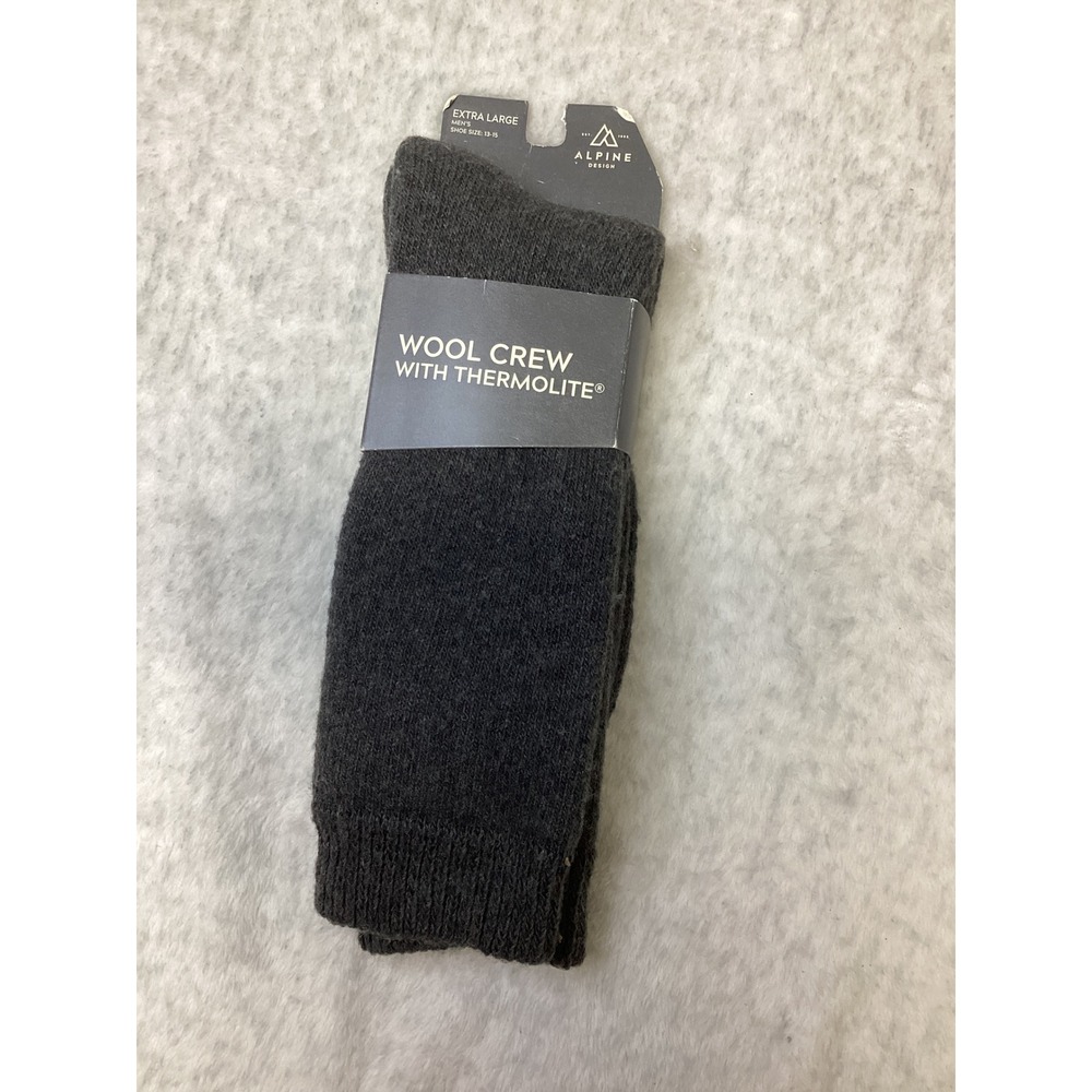 Alpine Design Mens Wool Crew Socks Thermolite XL Gray Shoe Size 13-15